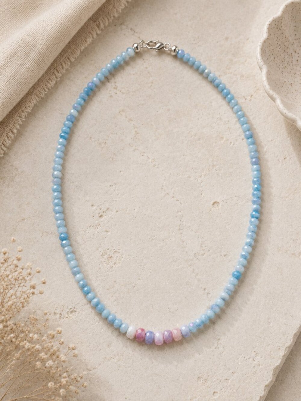 Sky Blue Faceted Necklace with Pink & Lavender Accent | Presence & Beauty